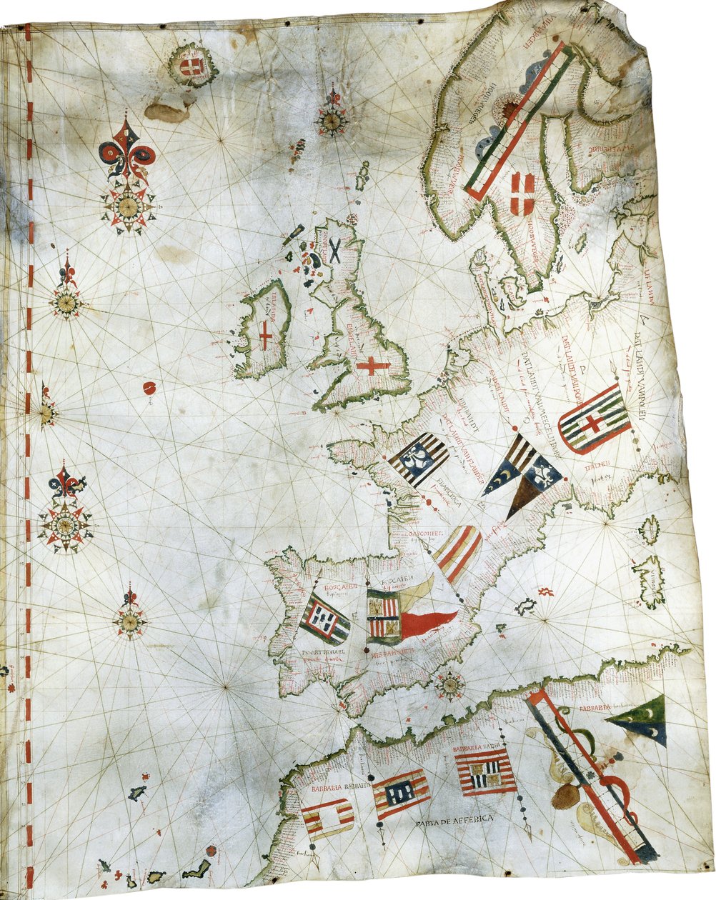 Wykres Portolan Europy Zachodniej i Afryki Północnej, c.1580 autorstwa Dutch School