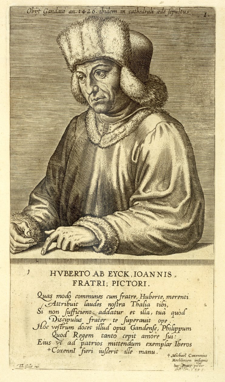 Portret Huberta van Eycka (1366-1426) płyta 1 z serii portretów artystów rytowana przez Theodora Galle (1571-1633) autorstwa Dutch School