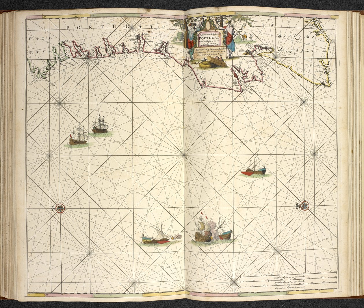 Portugalia, z „Wielkiego nowego rozszerzonego atlasu morskiego lub wodnego świata. Pokazuje z westchnieniem wszystkie morskie wybrzeża ziemi...”, Claas Jansz Vooght autorstwa Dutch School