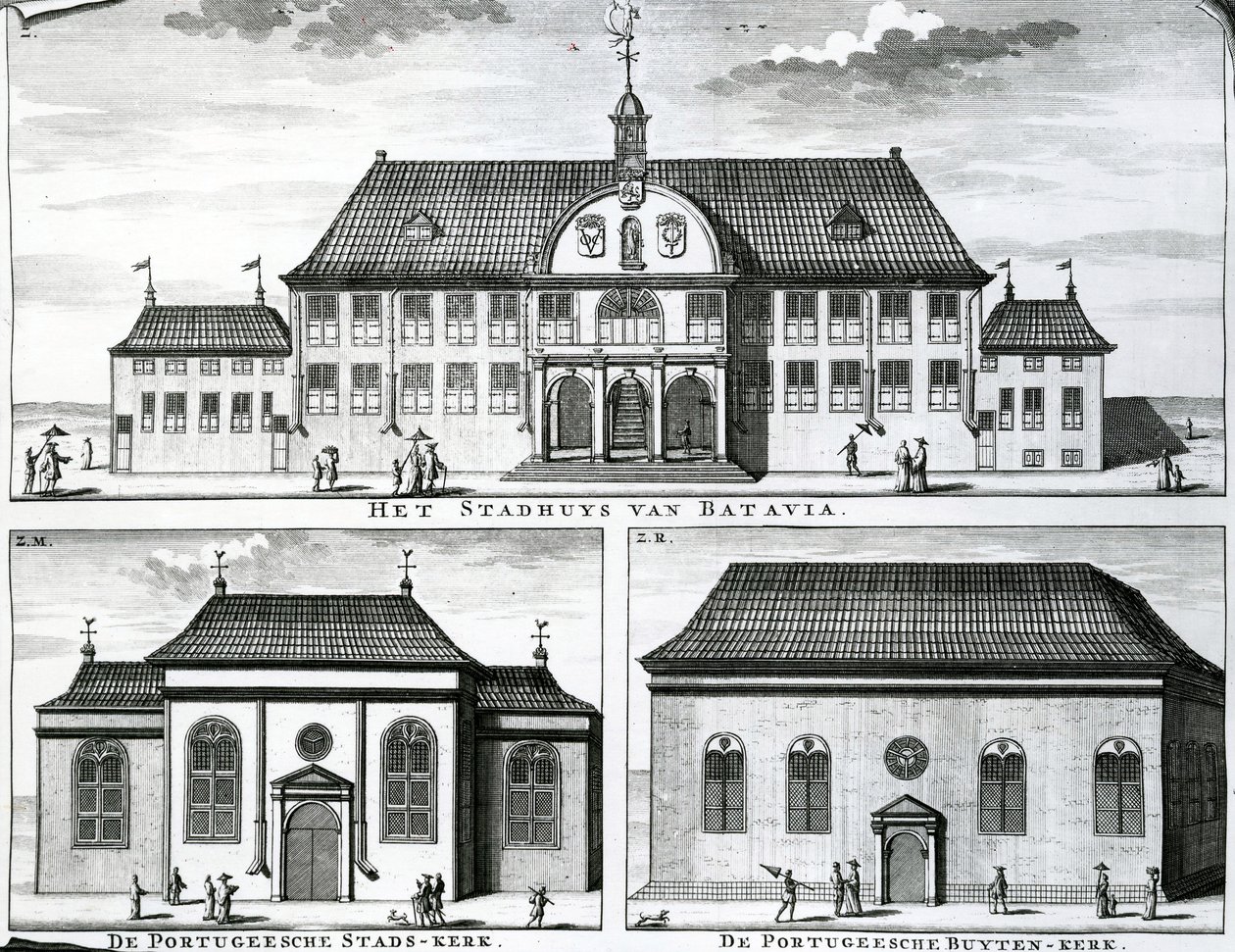 Portugalski Kościół i Ratusz w Batawii, XIX w., autorstwa Dutch School