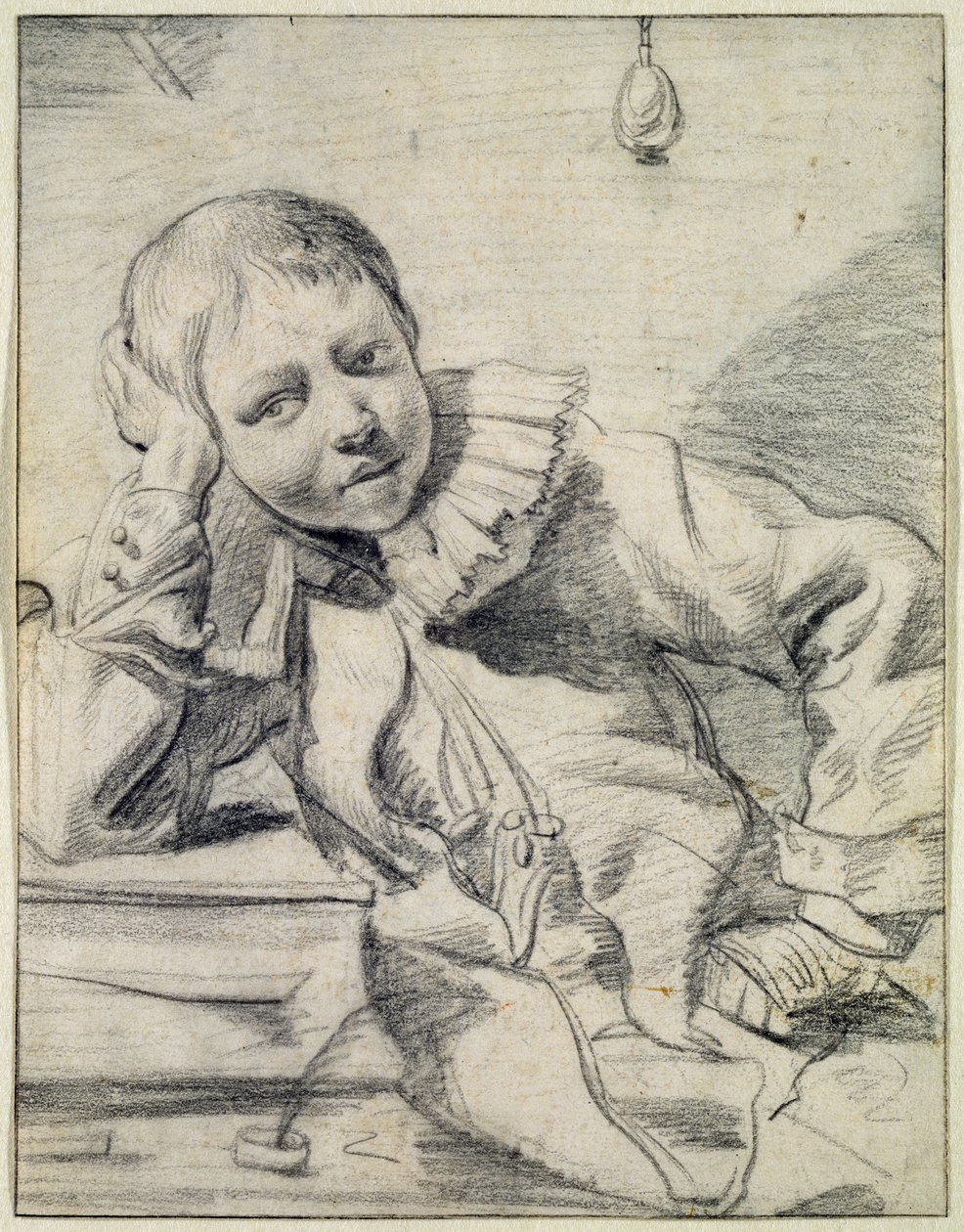 Uczeń przy biurku, ok. 1630-45 (kreda na papierze) autorstwa Dutch School