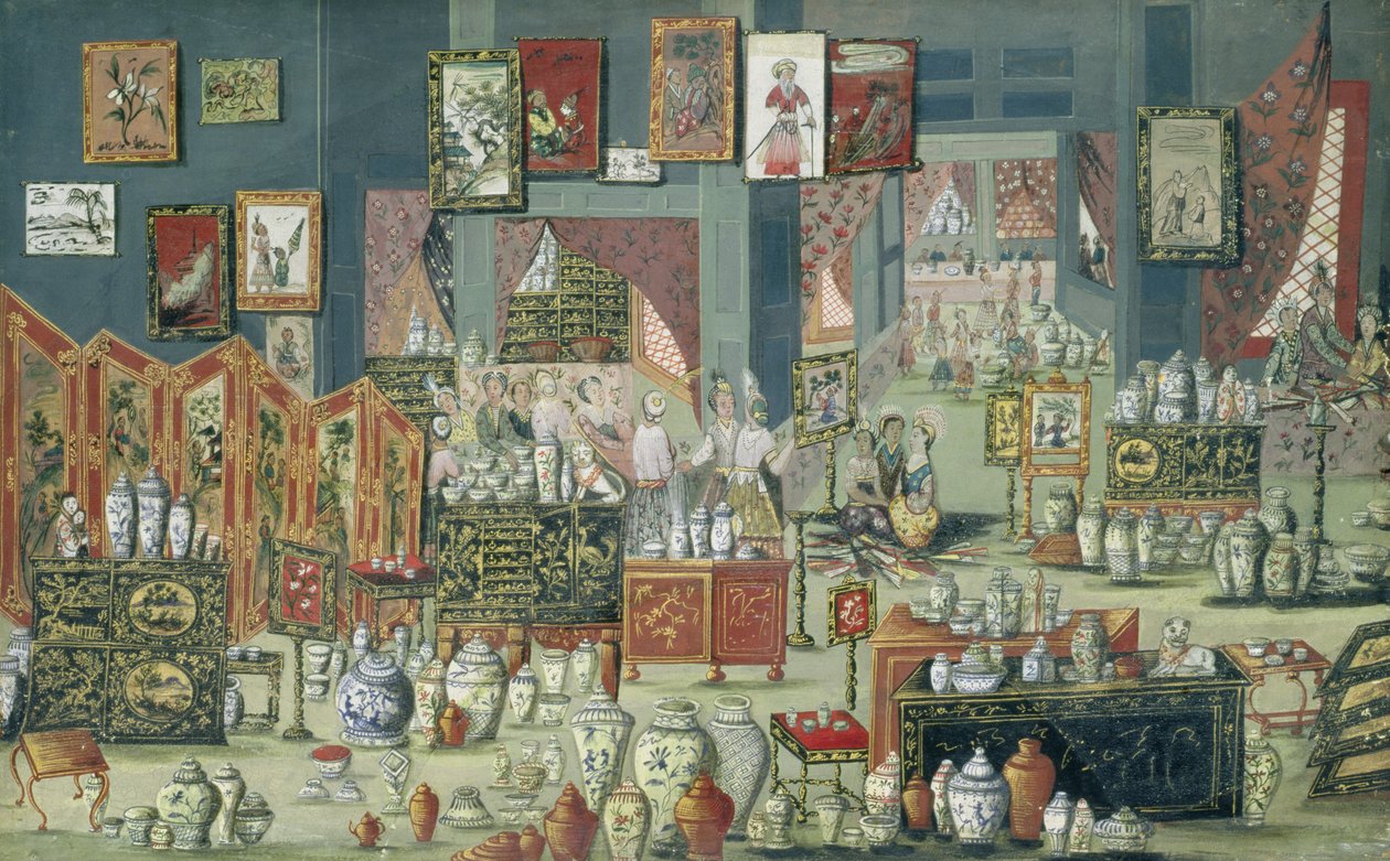 Sklep sprzedający chińskie towary, 1680-1700 autorstwa Dutch School