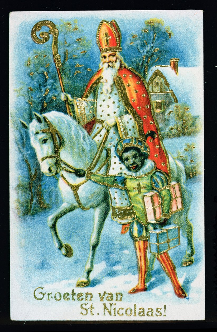 Św.Mikołaj i czarny pomocnik, ok.1890, karta holenderska autorstwa Dutch School