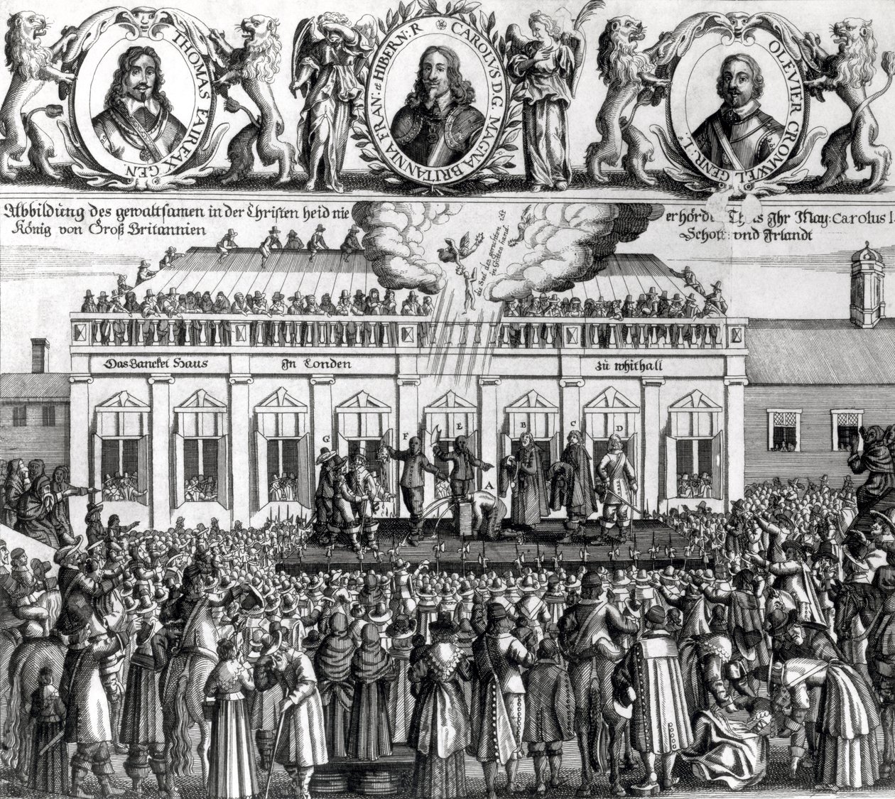 Ścięcie króla Karola I (1600-49) 1649 (rycina) (zdjęcie bw) autorstwa Dutch School