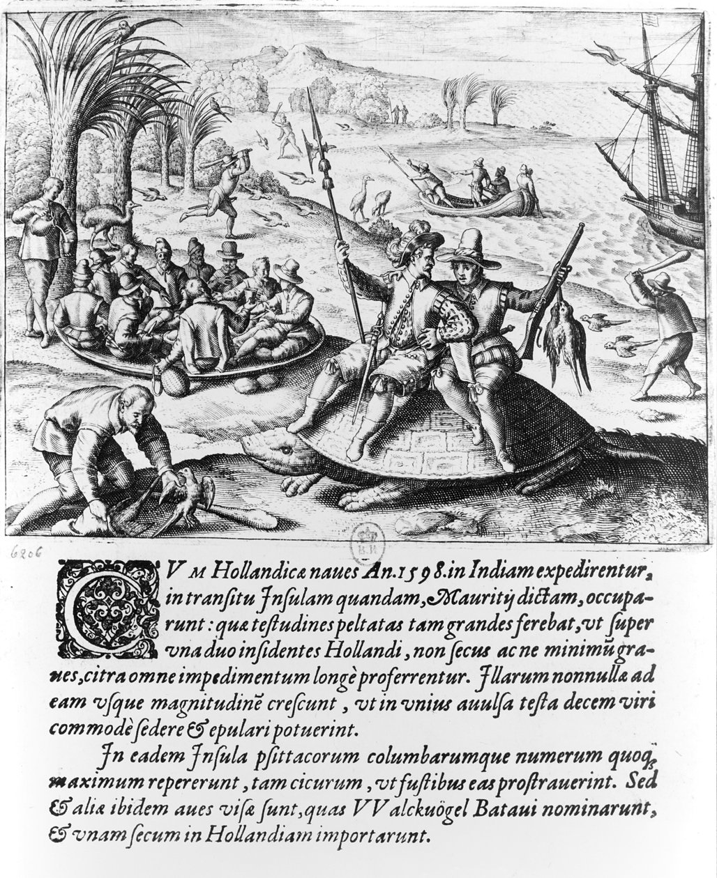 Holendrzy na Mauritiusie w 1598 roku, ryty przez de Bry autorstwa Dutch School
