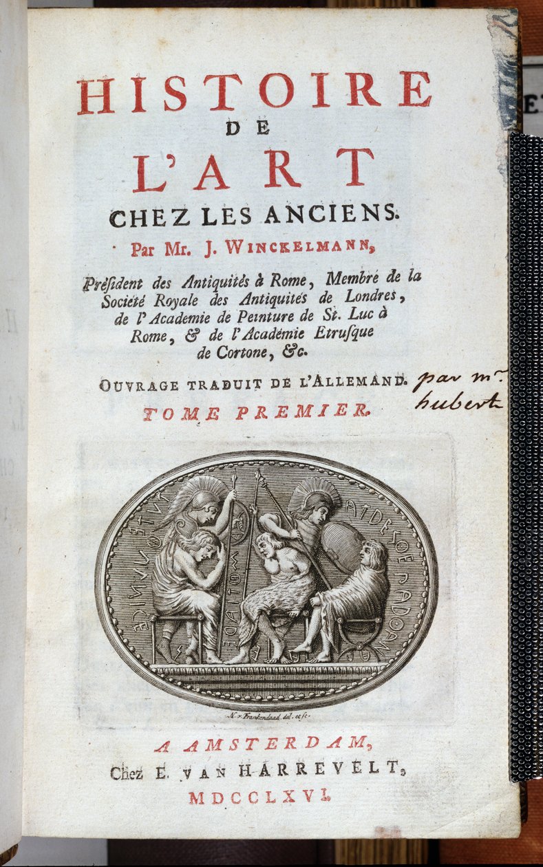 Strona tytułowa Historii sztuki wśród starożytnych Johanna Joachima Winckelmanna (1717-68), wydanej w Amsterdamie, 1766 autorstwa Dutch School