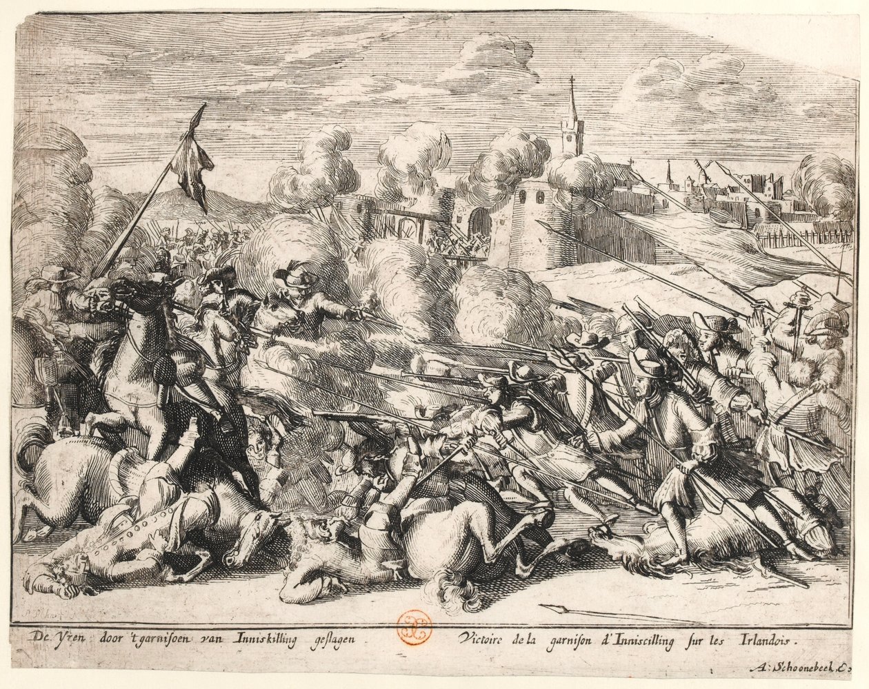 Zwycięstwo garnizonu Enniskillen nad Irlandczykami w 1689 r., c.1691 autorstwa Dutch School