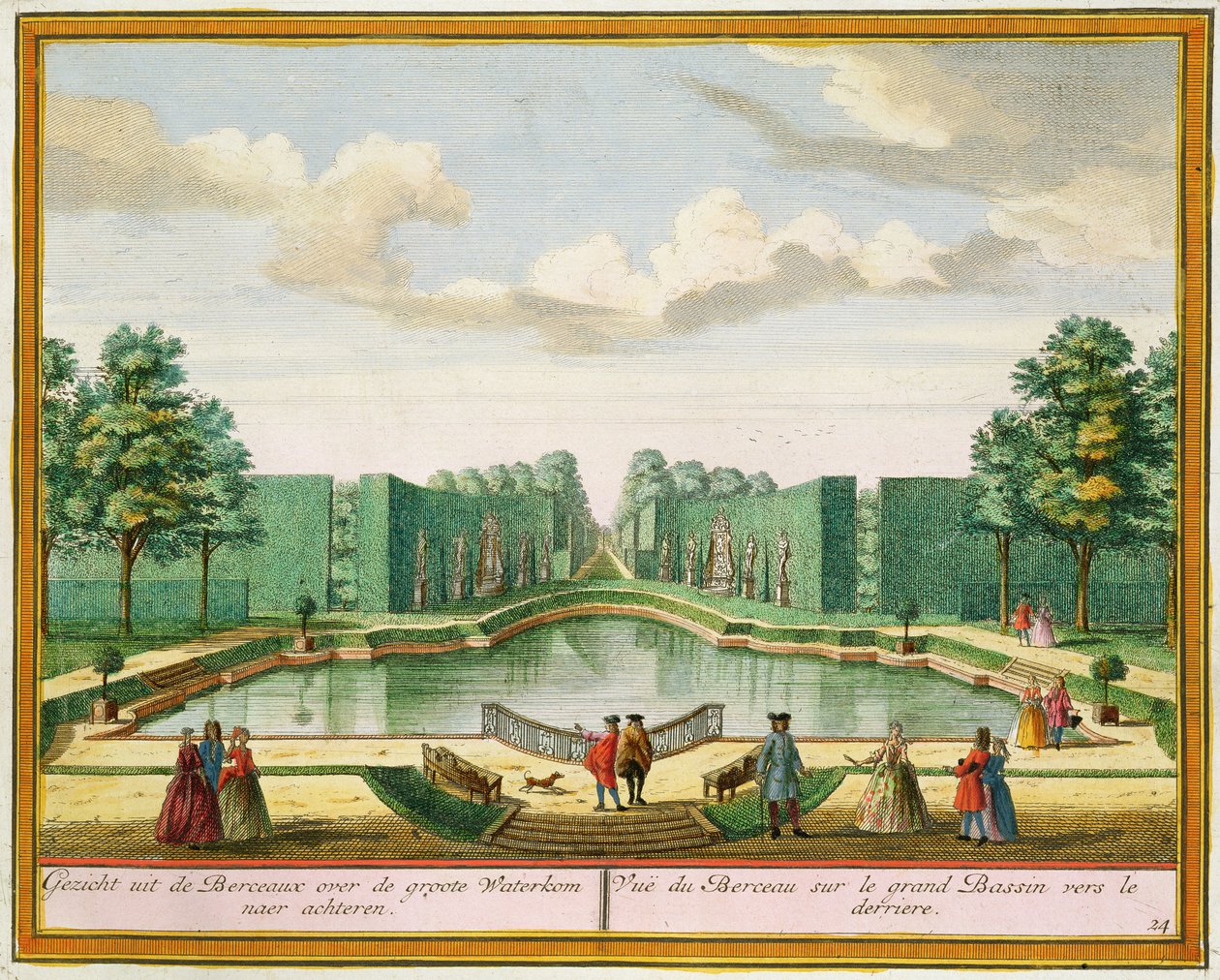 Widok z altany na wielkie jezioro, z Het Zeganplant Kennemerlant, Hendrick de Leth i Matthias Brouerius Van Nidek, opublikowany ok. 1700-1730 autorstwa Dutch School