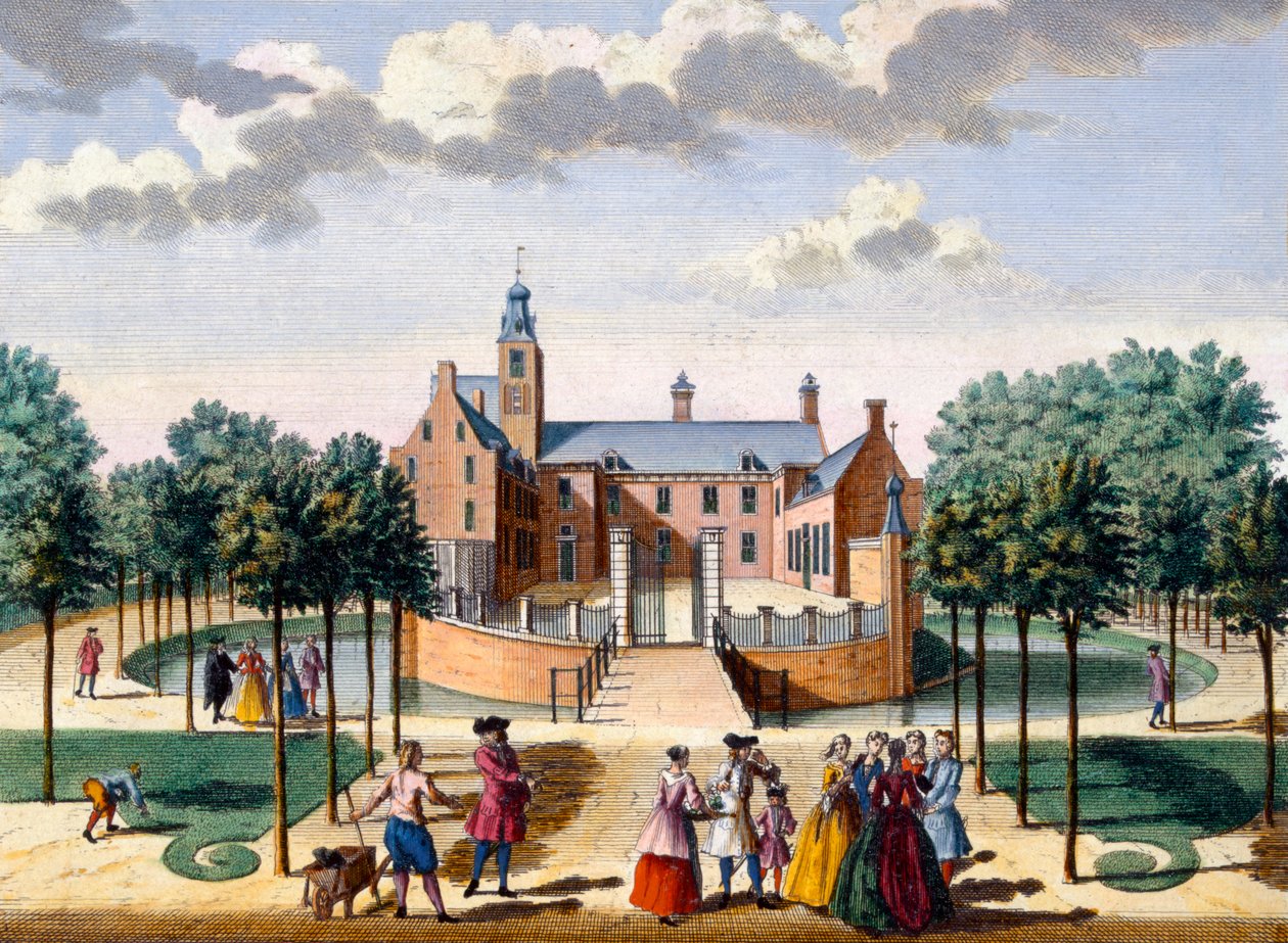 Widok Domu Adrichem, z Het Zeganpralent Kennemerlant autorstwa Hendricka de Letha i Matthiasa Broueriusa Van Nidka, opublikowany ok. 1700-1730 autorstwa Dutch School