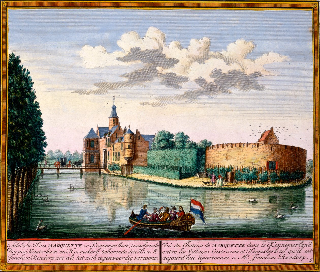 Widok Marquette House, Kennemerland, z Het Zeganpralent Kennemerlant autorstwa Hendricka de Letha i Matthiasa Broueriusa Van Nidka, opublikowany ok. 1700-30 autorstwa Dutch School