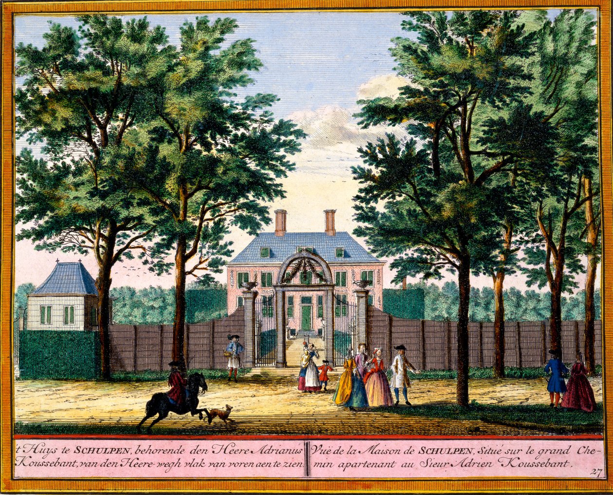 Widok Schulpen House, z Het Zeganpralent Kennemerlant autorstwa Hendricka de Letha i Matthiasa Broueriusa Van Nidka, opublikowany ok. 1700-30 autorstwa Dutch School