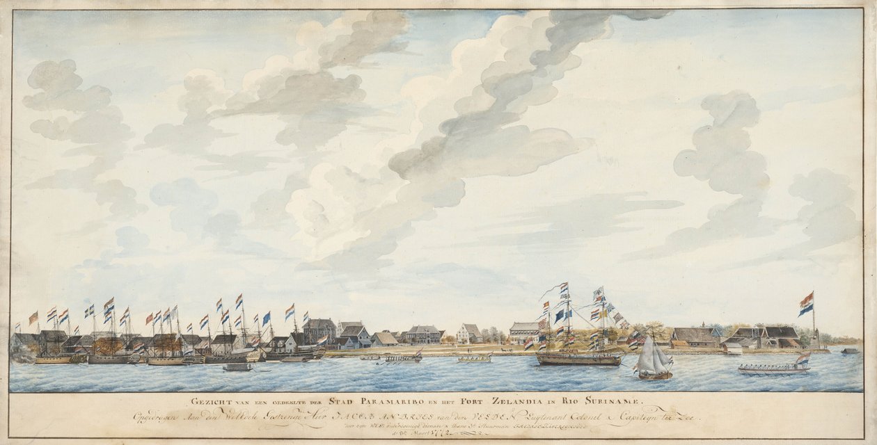Widok miasta Paramaribo i fortu Zeelandia, 1772 autorstwa Dutch School