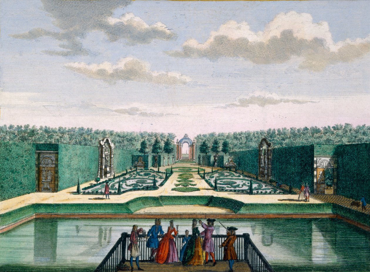 Widok parteru i łuku triumfalnego Meerestein z Het Zeganpralent Kennemerlant autorstwa Hendricka de Letha i Matthiasa Broueriusa Van Nidka, opublikowany ok. 1700-1730 autorstwa Dutch School