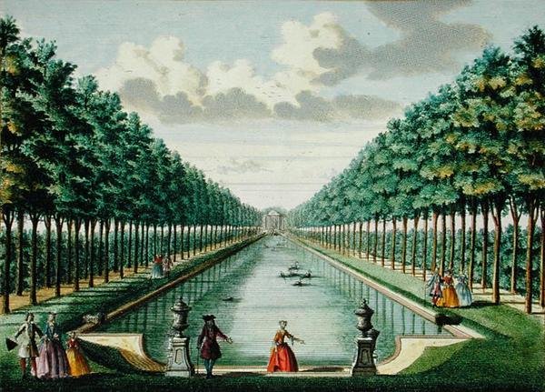 Widok pawilonu i kanału, z „Het Zeganplant Kennemerlant”, Hendrick de Letha i Matthiasa Broueriusa Van Nidka, opublikowany ok. 1700-1730 (kolorowa rycina) autorstwa Dutch School