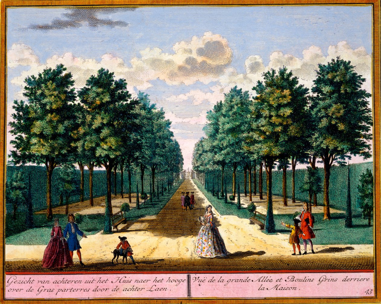 Widok na chodnik z tyłu domu, z Get Zeganpralent Kennemerland autorstwa Hendrika de Letha i Matthiasa Broueriusa Van Nidka, opublikowany ok. 1700-30 autorstwa Dutch School