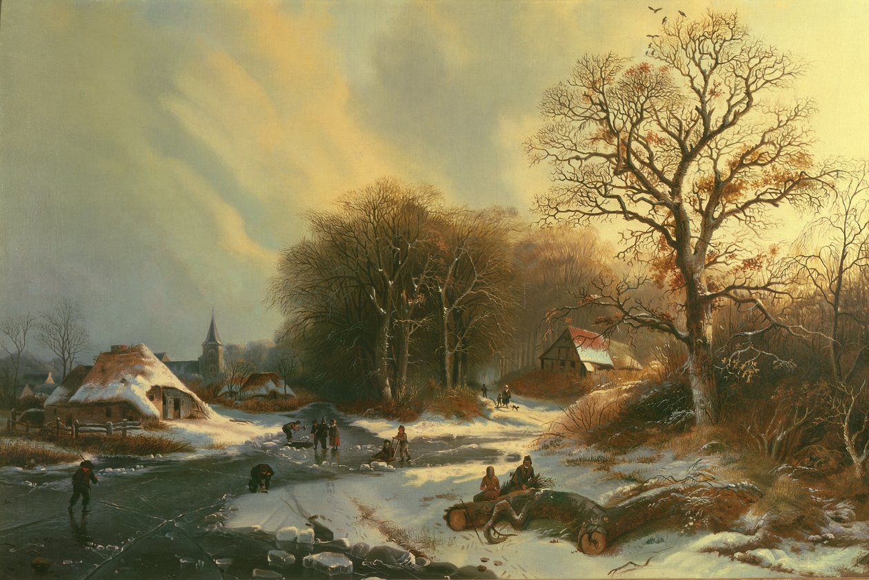 Postacie na zamarzniętej rzece autorstwa Dutch School Dutch School