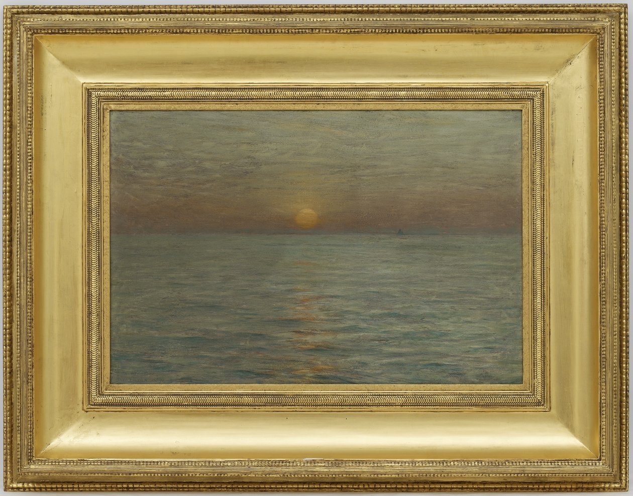 Morze: Zachód słońca, 1889 (olej na płycie drewnopodobnej) autorstwa Dwight William Tryon