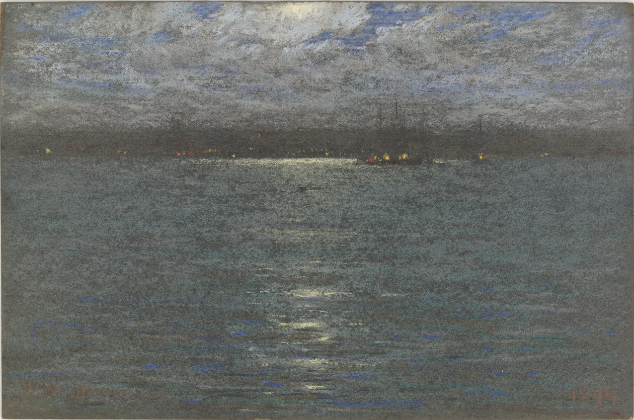 Noc: Port, 1894 (pastel na brązowym papierze) autorstwa Dwight William Tryon