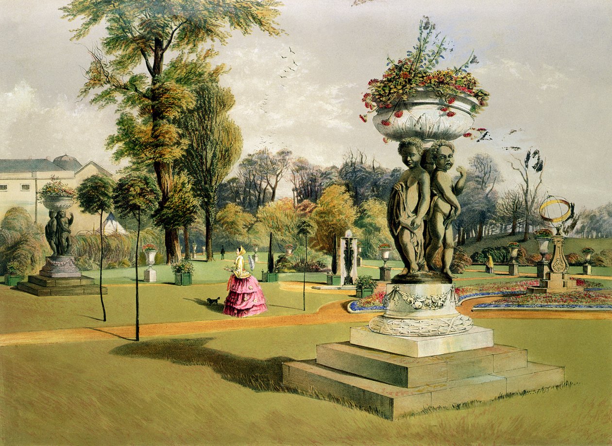 Ogród na tarasie, Opactwo Woburn (chromolitho) autorstwa E. Adveno Brooke