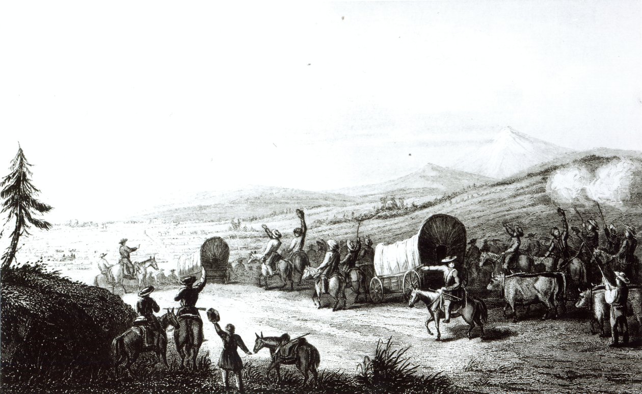 Przybycie karawany w Sante Fe, grawerowane przez A. L. Dick autorstwa E. Didier
