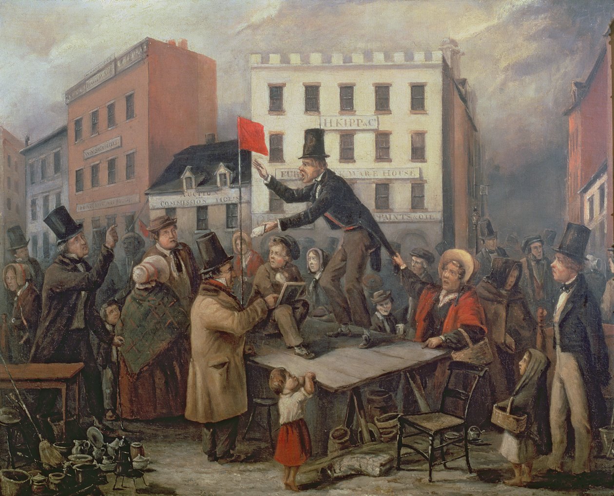 Aukcja na Chatham Street, Nowy Jork, 1843 autorstwa E. Didier