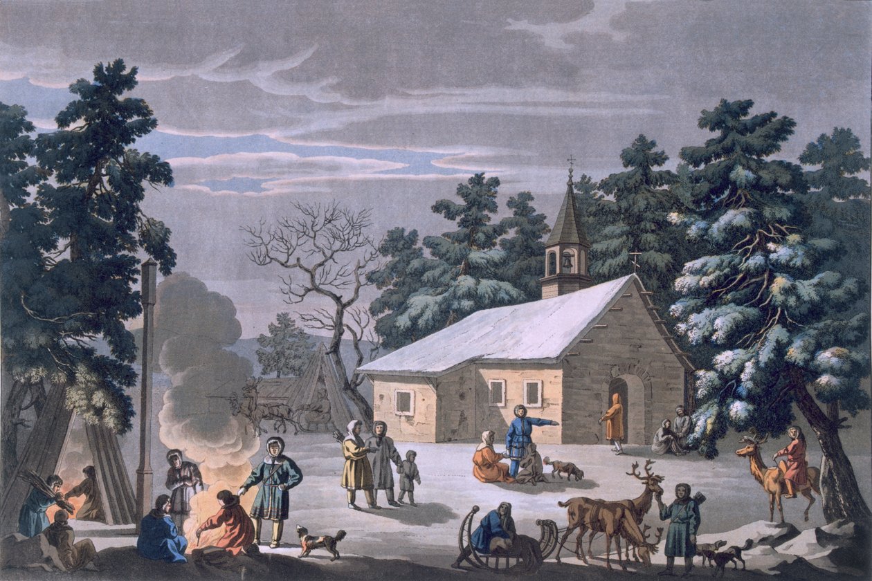 Samojedowie na nocnym jarmarku w Obdorsku, 1812-13 autorstwa E. Karnejeff