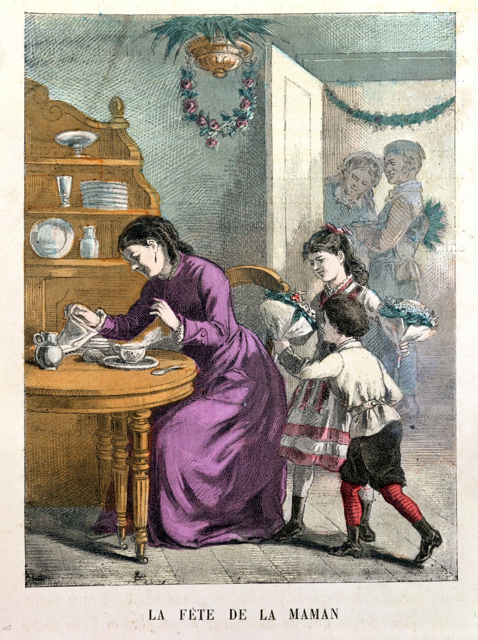 La Fete de la Maman, ilustracja z Beaux Jours et Fetes des Petits Enfants autorstwa A. des Tilleuls, koniec XIX wieku autorstwa E. Morel