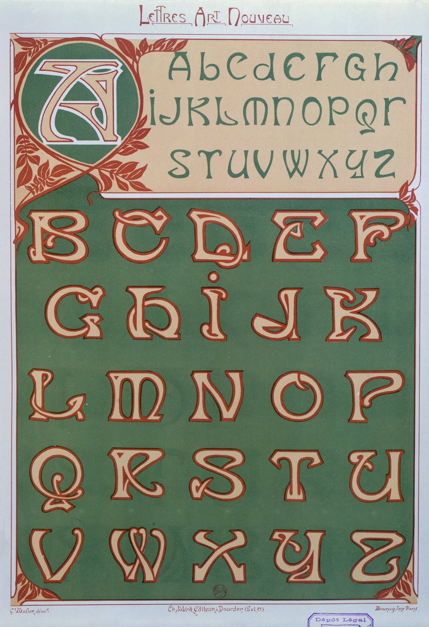 Alfabet „Art Nouveau”, 1903 autorstwa E. Mulier