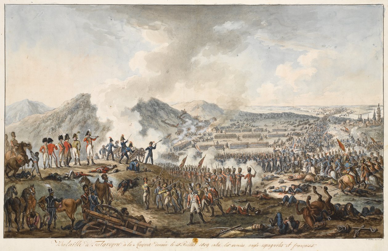 Bitwa pod Talaverą, 28 lipca 1809, 1809 (pióro i atrament z toaletą na papierze) autorstwa E. Walker