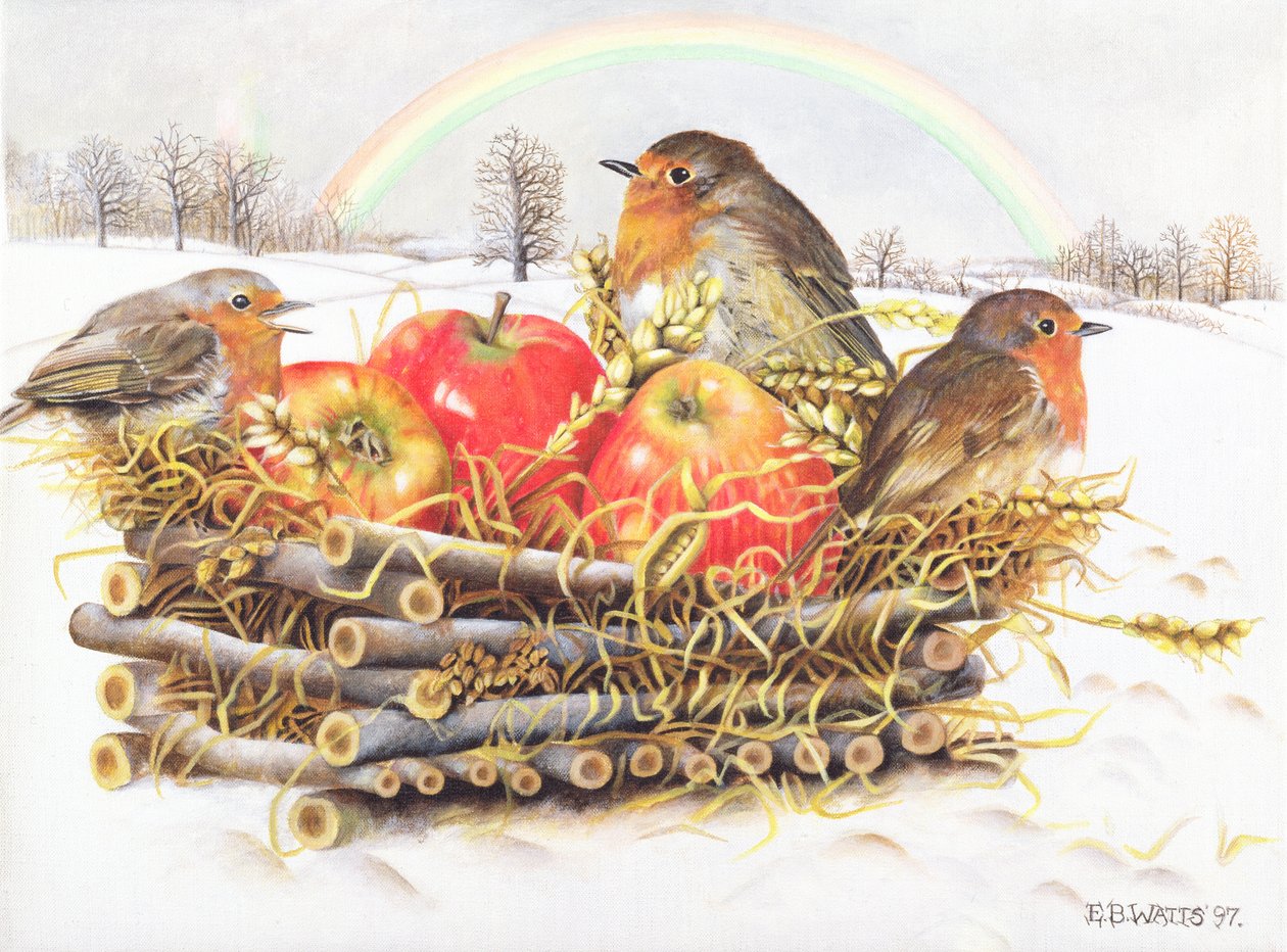Rudziki z jabłkami, 1997 (akryl na płótnie) autorstwa E.B. Watts