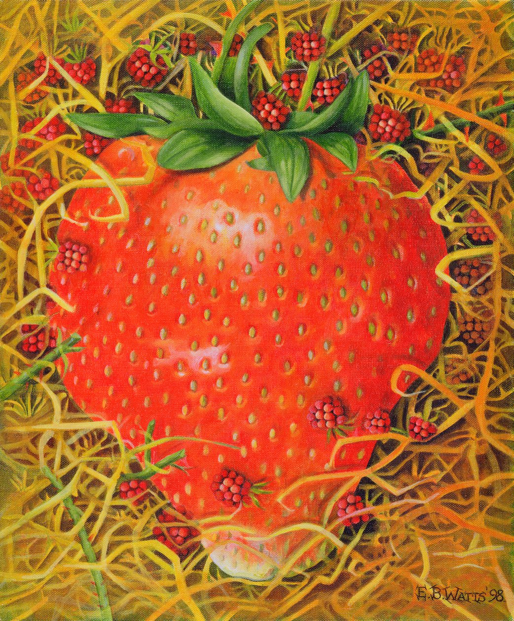 Truskawka w słomce, 1998 (akryl na płótnie) autorstwa E.B. Watts