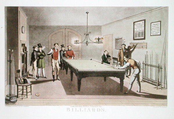 Bilard, grawerowany przez G. Hunta, opublikowany 1827 (akwaforta) autorstwa E.F. (after) Lambert