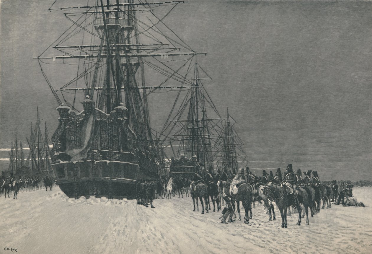 „Zdobywanie floty holenderskiej przez huzary Republiki Francuskiej, styczeń 1795”, 1896 autorstwa E.G.H. Del