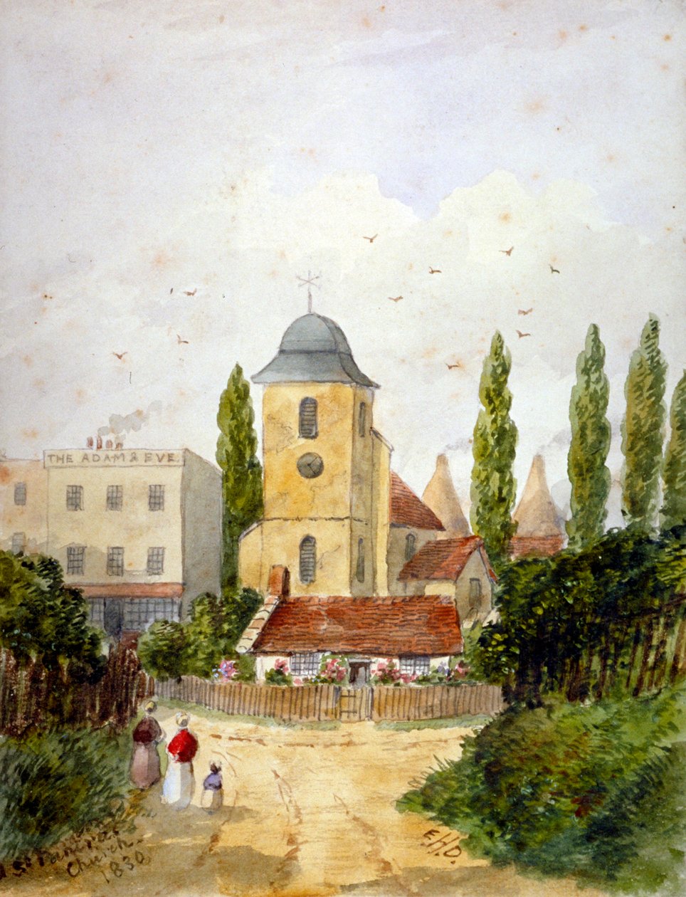 Stary kościół St Pancras i tawerna Adam and Eve, Londyn, 1830. autorstwa EH Dixon