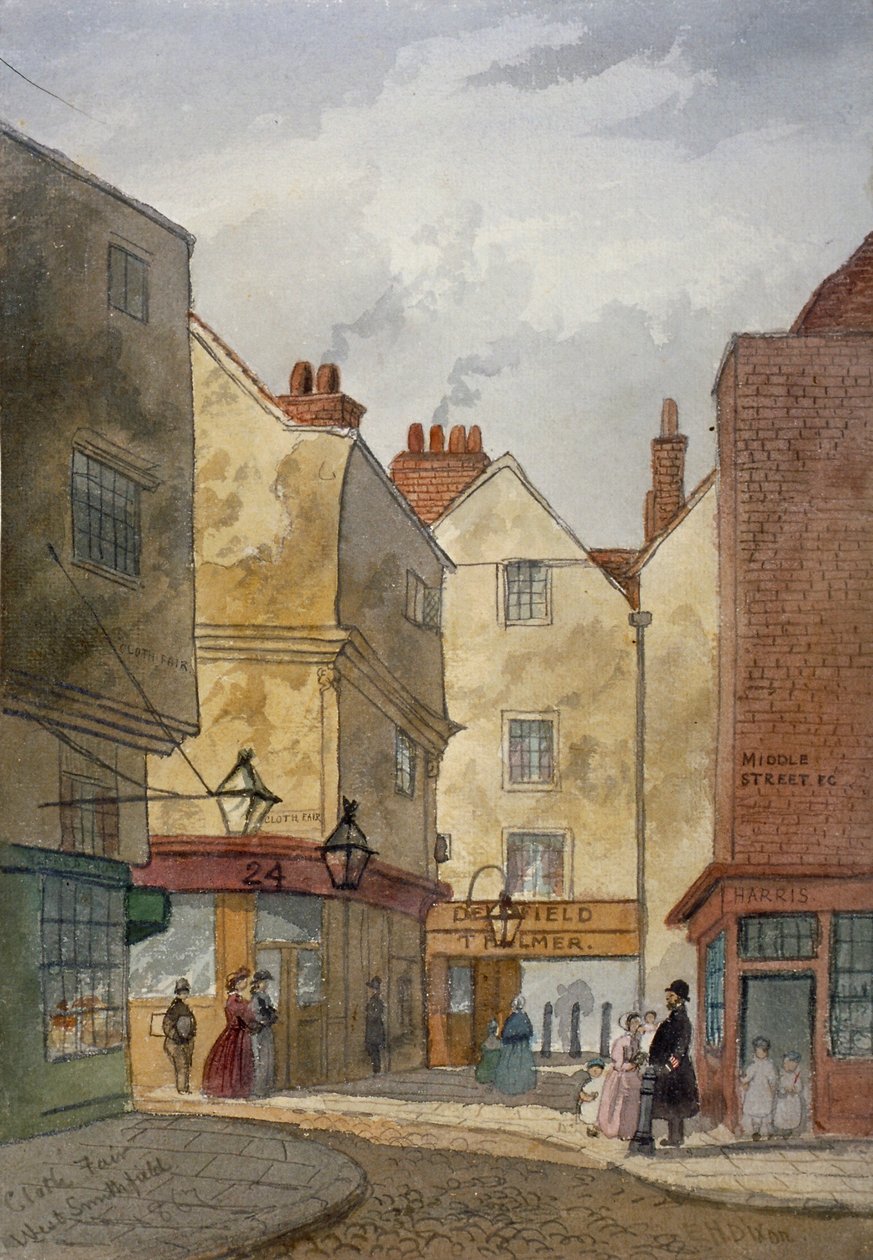 Widok Targów Tkanin i Middle Street, West Smithfield, City of London, 1867 autorstwa EH Dixon