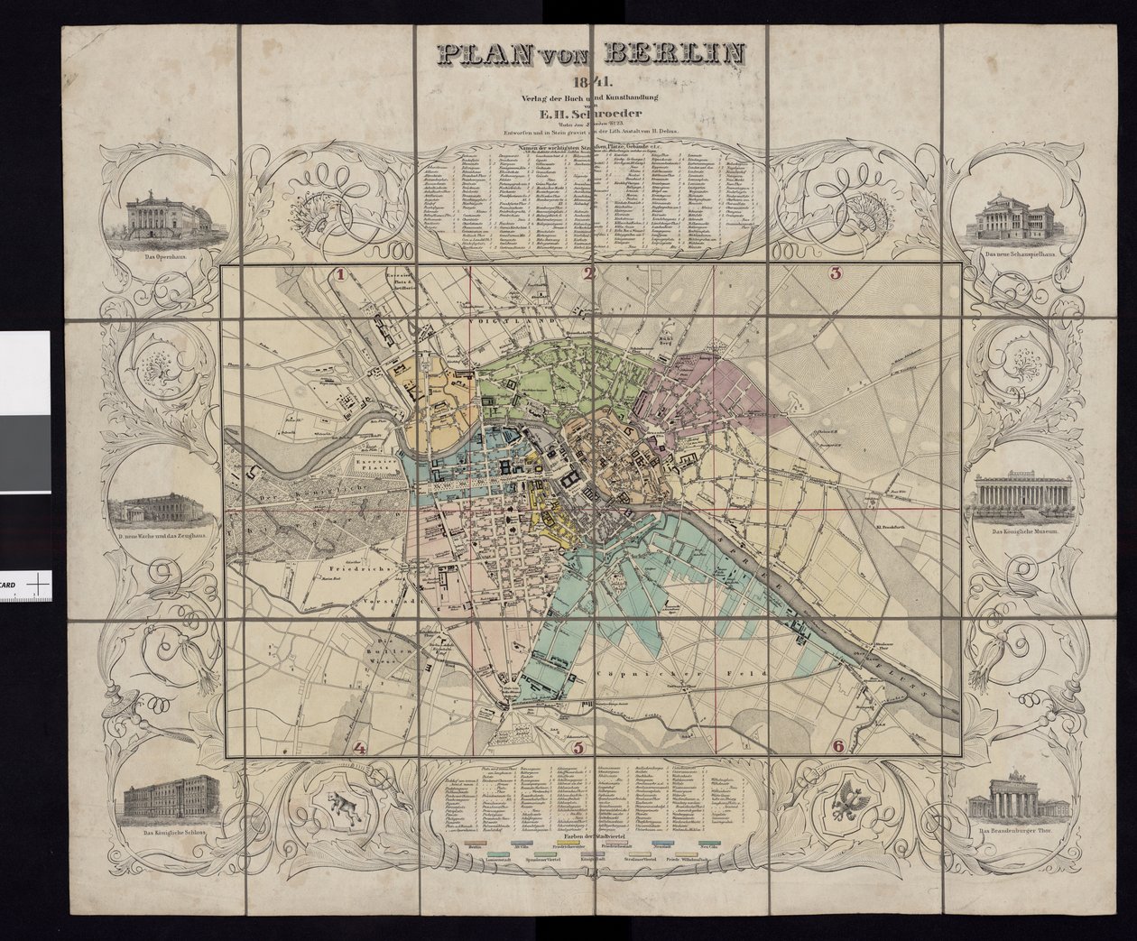 Mapa ze zbiorów map Biblioteki Narodowej. Mapa została opublikowana w Berlinie (1841) i przedstawia Berlin autorstwa E.H. Schroeder