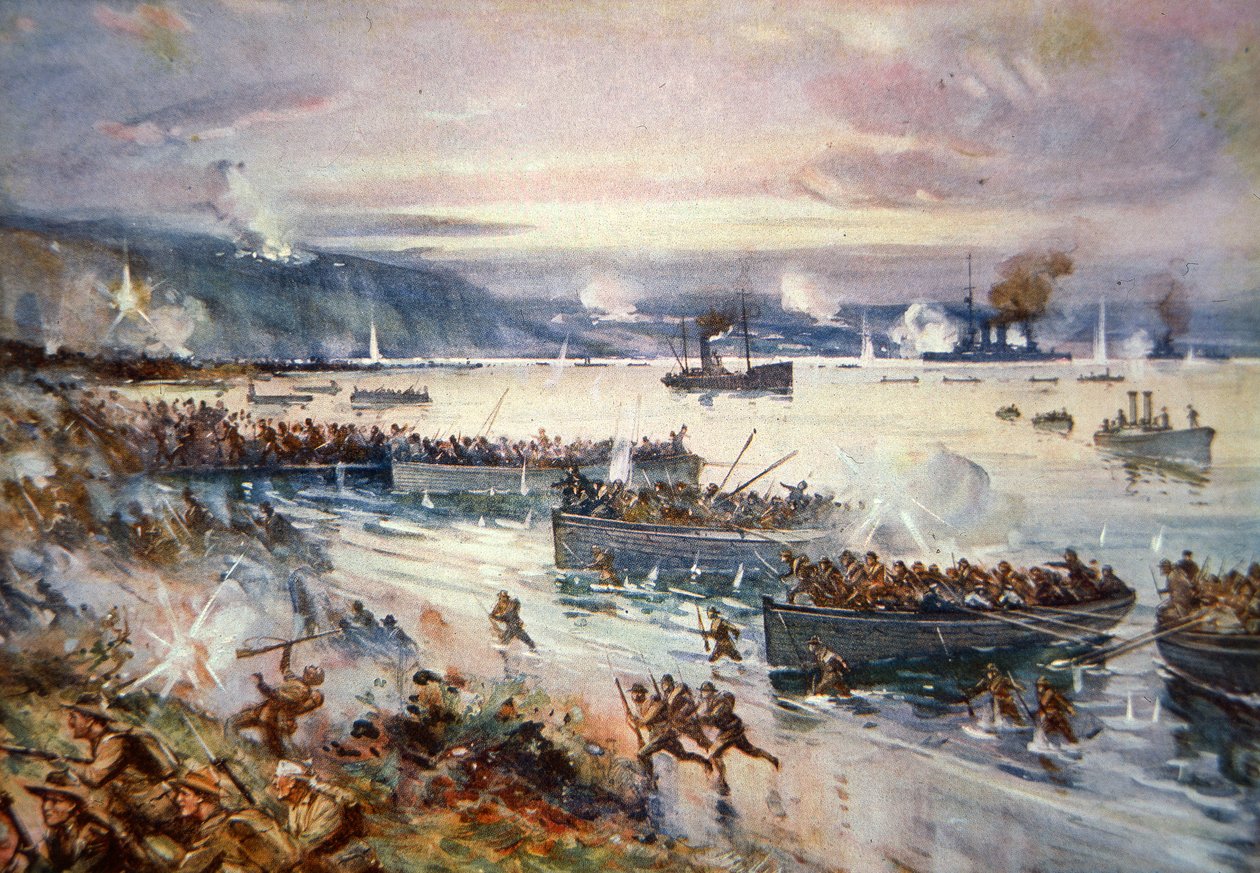 Lądowanie Australijczyków w Gallipoli, kwiecień 1915 (kolor lito) autorstwa E.S. Hodgson