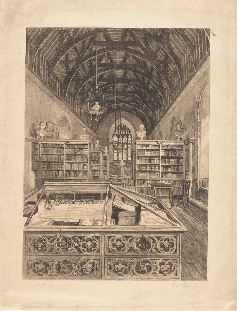 Wnętrze biblioteki autorstwa E.W. Evans (signed by artist)