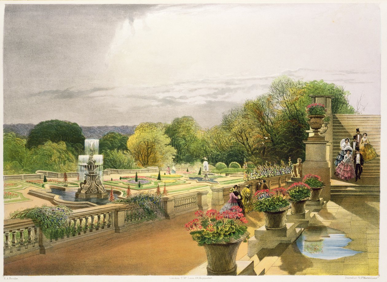 The Parterre, Harewood House koło Leeds, pub. przez Thomasa McLeana autorstwa E. Adveno Brooke
