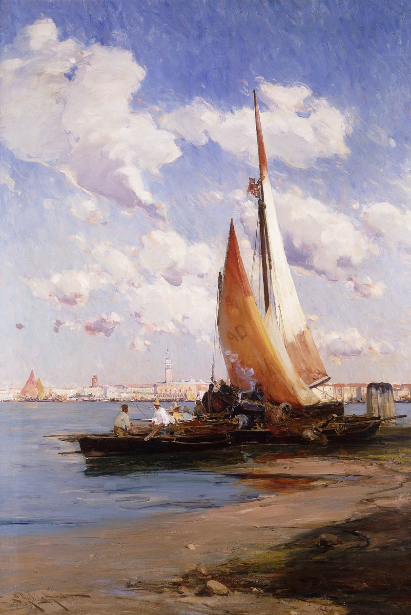 Statek rybacki z Rivere degli Schiavoni, Wenecja, dalej, autorstwa E. Aubrey Hunt