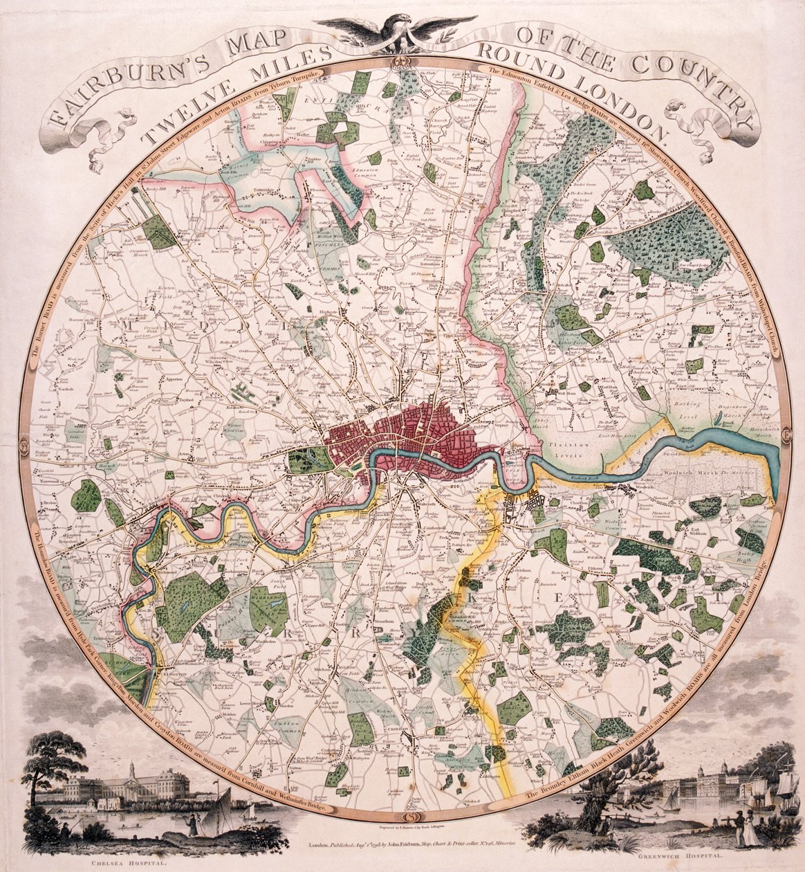 Mapa Londynu, 1798 autorstwa E Bourne