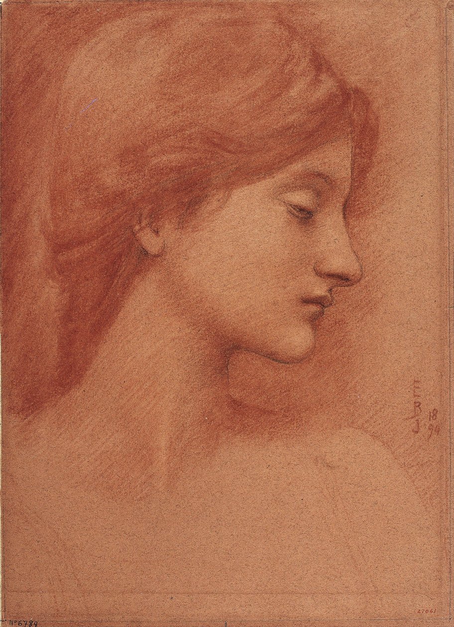 Female Head - Dessin by Sir Edward Coley Burne Jones (Burne-Jones) (1833-1898) - 1894 - Sanguine i kreda na papierze - 38,4x27,7 - Museu Nacional d