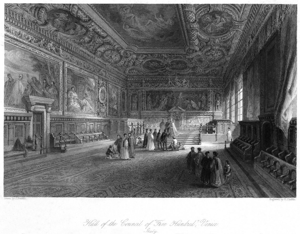 Sala Rady Pięciuset, Wenecja, Włochy, XIX wiek. autorstwa E. Challis