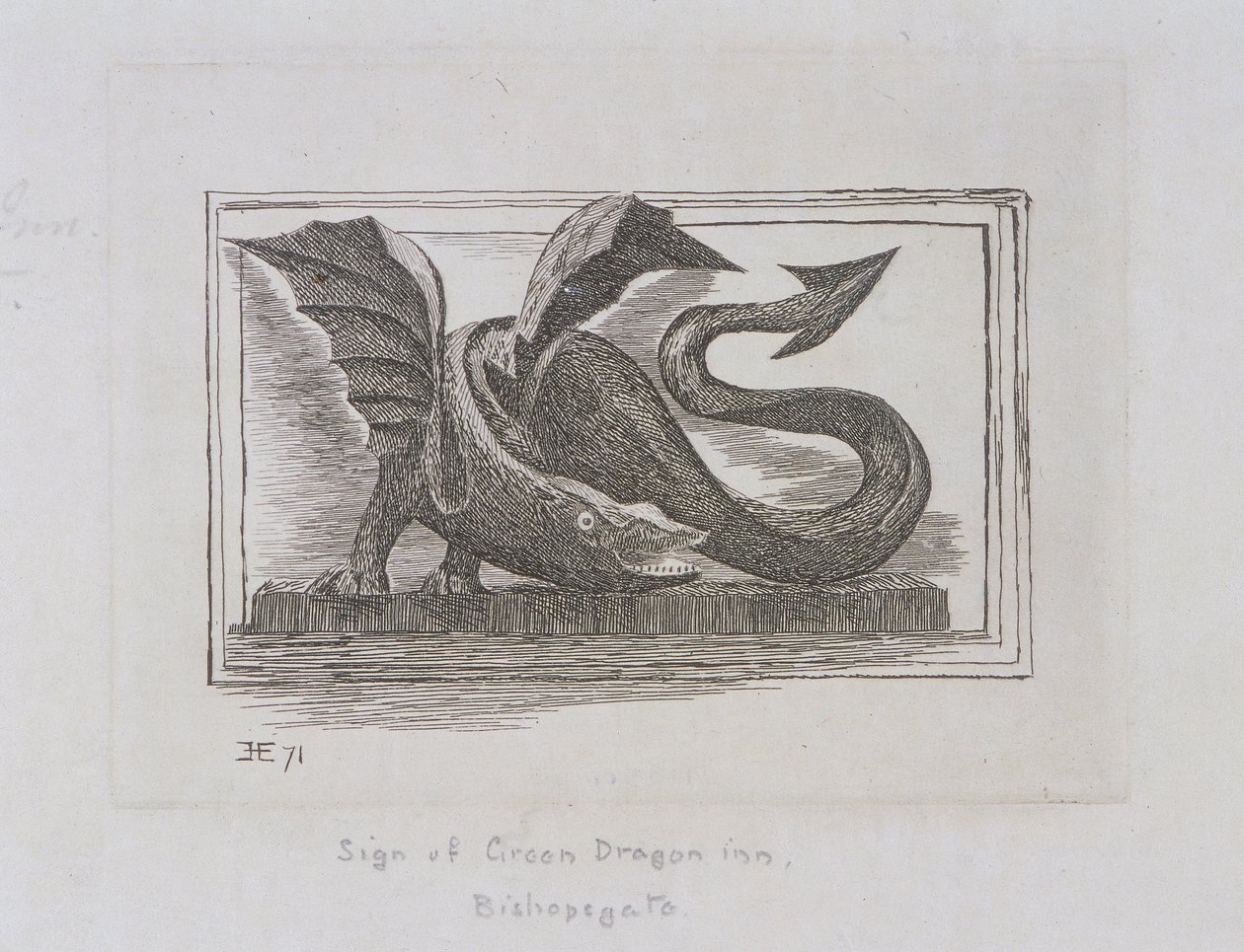 Znak Zielonego Smoka Inn, Bishopsgate, Londyn, 1871 autorstwa E Edwards