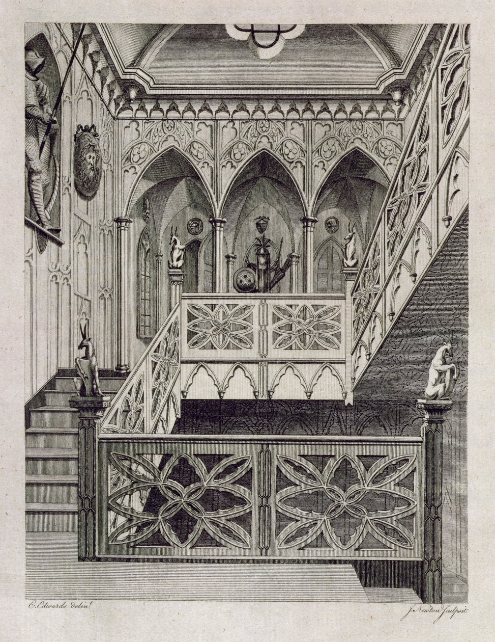 Schody w Strawberry Hill, wyryte przez J. Newtona, z 