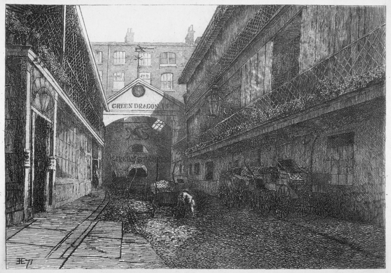 The Green Dragon Inn, Bishopsgate, City of London, 1871 autorstwa E Edwards