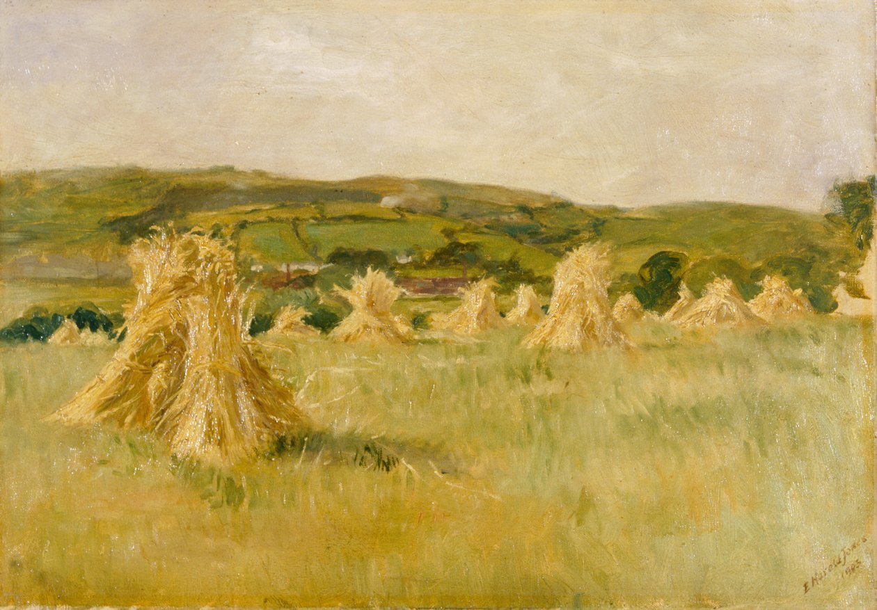 Pole kukurydzy w Carmarthenshire (olej na płótnie) autorstwa E. Harold Jones