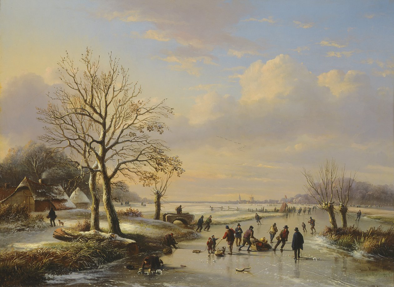 Łyżwiarze, 1850 autorstwa E. J. and Verwee Verboeckhoven