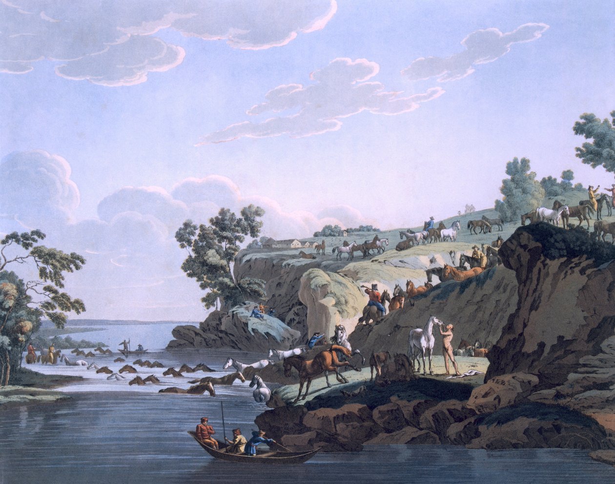 Konie przeprawiające się przez rzekę, 1812-13 autorstwa E. Karnejeff