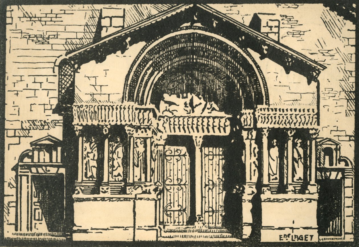 "St-Trophime - Le Portail - Portal kościoła St-Trophime", ok. 1920r. autorstwa E Laget